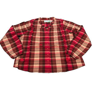 Aventura Womens Plaid Shirt Embroidered Floral Elastic Cuff Cowgirl Red Size M